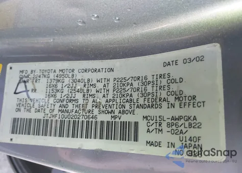 2002 Lexus Rx 300 из США, поврежденный, VIN JTJHF10U020270646